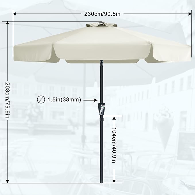 MASTERCANOPY 7.5ft Patio Umbrella with Valance, Crank and Tilt – 6 Ribs Outdoor Market Umbrella, UV/Fade Resistant, Waterproof Canopy with Wind Vent for Garden, Deck, Backyard, Pool (ight Beige)