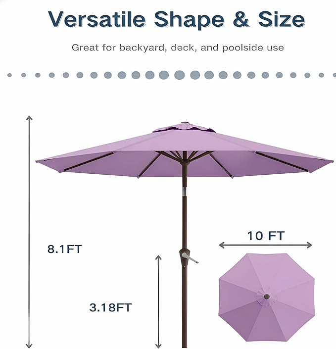 PatioKingdom 10FT Patio Umbrella with Push Button Tilt and Crank, Outdoor Market Umbrella with 8 Fiberglass Ribs, UV Protection Table Umbrella for Pool,Backyard,Garden,Deck