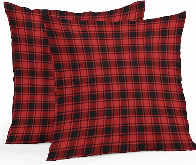 Red Black Plaid Waterproof Outdoor Pillow Covers Set of 2 Home Decor Vintage Farmhouse Abstract Buffalo Check Pillowcase Patio Pillow Covers for Couch Bench Furniture Garden 20x20in