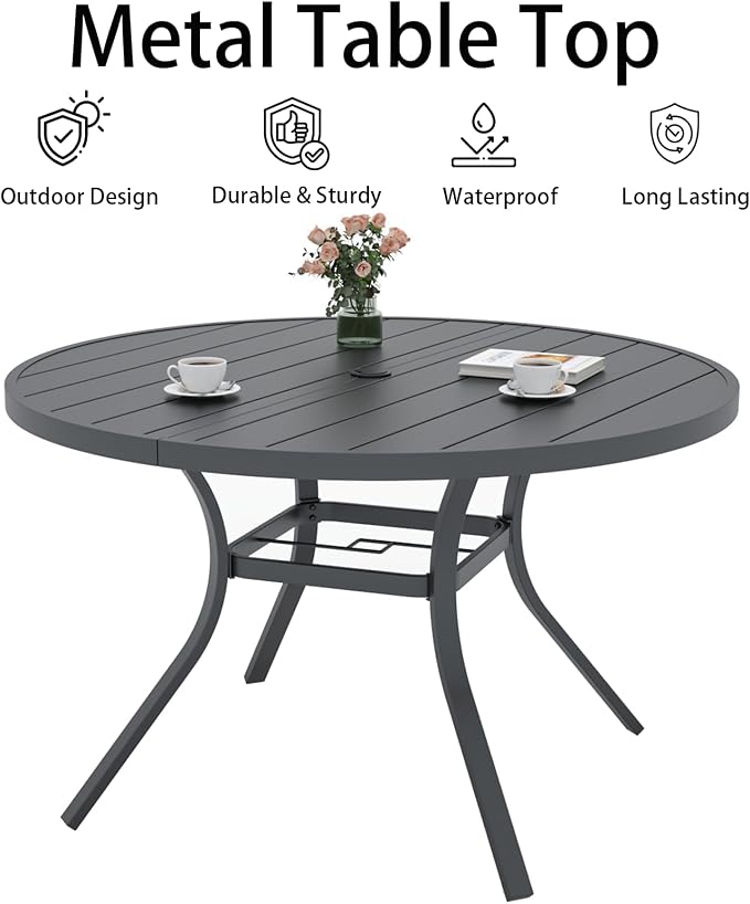 Anmutig 5 Pieces Outdoor Patio Dining Set, 4 Swivel Textilene Dining Chairs & 1 Round Outdoor Dining Table with 1.6"/1.9" Umbrella Hole for Backyard Bistro Outdoor Furniture Brown
