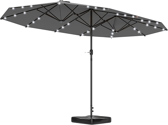 Outsunny 14.4ft Large Patio Umbrella with 36 Solar LED Lights, Double Sided Outdoor Umbrella with Base Included