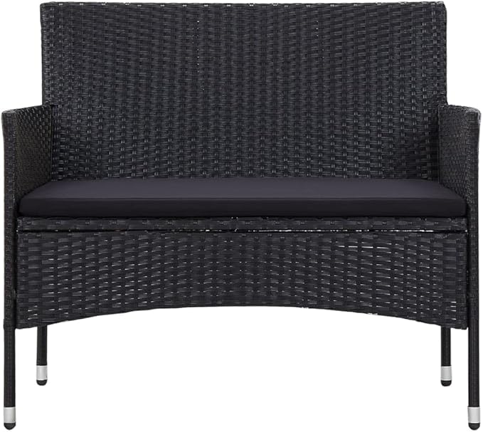 vidaXL Patio Furniture Set 4 Piece, Patio Conversation Set with Cushions, Outdoor Sectional Sofa with Coffee Table for Garden, Poly Rattan Black