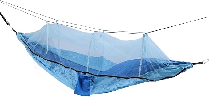 Camping Hammock with Net, Portable Outdoor Hammock Travel Bed 661lb Load Bearing Lightweight Portable Hammock with Net Nylon Material Hammock for Camping (Royal Blue with Light