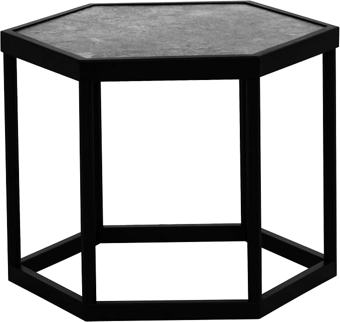 Honeycomb Indoor/Outdoor Omni Table: Weather, Rust, Heat, and Stain Resistant, Flexible Design to Stand Alone or be Combined, Stylish Yet Sturdy, Grey Tile Top, Steel Frame with Ebony Finish