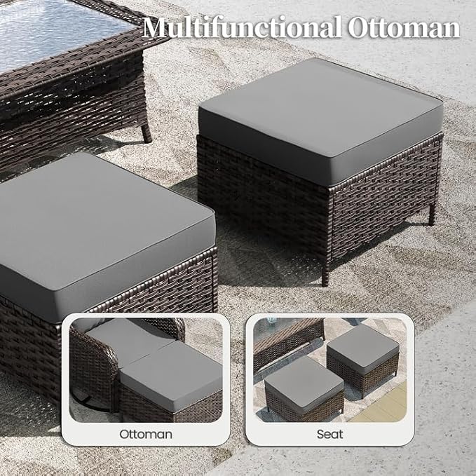 ALAULM 7 Pieces Patio Furniture Set,High Back Wicker Outdoor Sectional Furniture Set with Swivel Chairs & Coffee Table, Patio Conversation Set Thick Cushion for Backyard, Deck, Porch-Grey