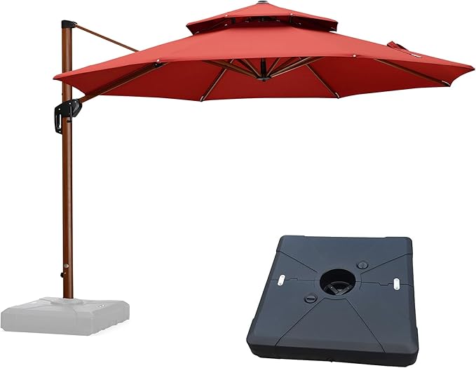 PURPLE LEAF Large 11ft Brick Red Cantilever Umbrella with Base, Windproof and UV Resistant