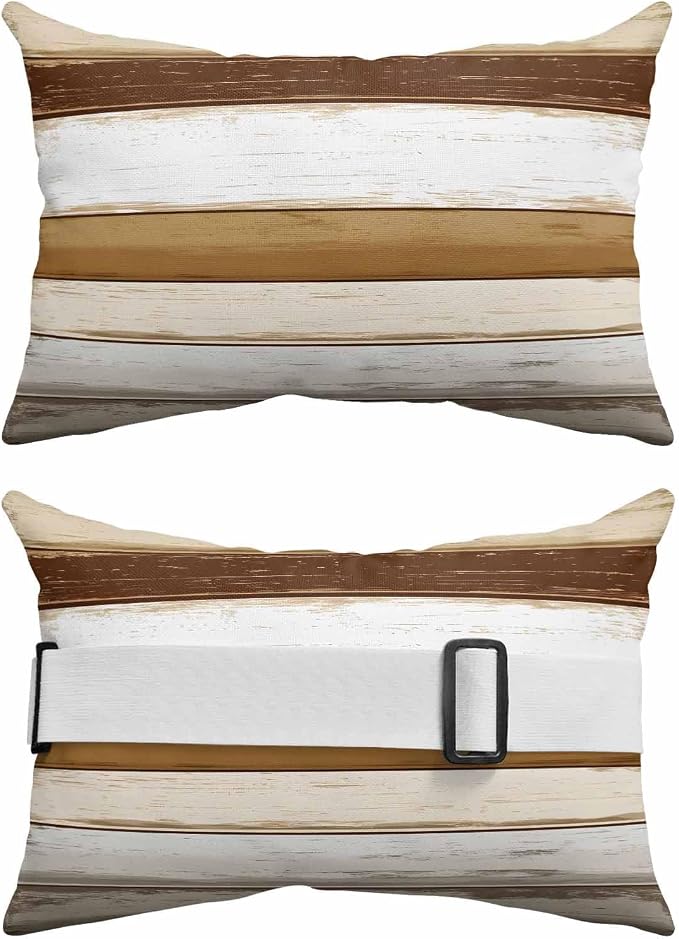 Outdoor Pillow for Chaise Lounge Chair,Brown Farm Country Wood Grain Waterproof Headrest Lumbar Pillows with Insert&Elastic Strap for Patio Pool Garden Chairs Decor,Vintage Abstract Texture