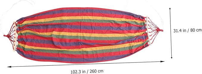 Single Person Rainbow Striped Hammock Outdoor Leisure Swing with Anti-tip Design, Wide Cotton Canvas for Camping and Travel, Portable Red Hanging Hammock for Adults