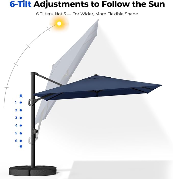 HOMSHADE 10x10 FT Cantilever Patio Umbrella Outdoor with Base- Large Offset Heavy-Duty Aluminum Umbrella with 360° Rotation, 6 Tilts, Windproof, 3-Year Fade Resistance for Pool Deck, Square, Navy Blue