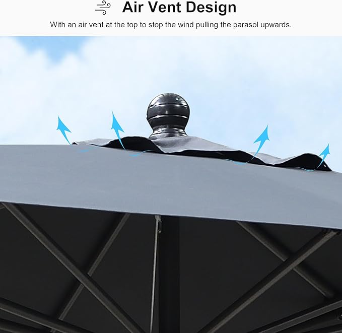 PURPLE LEAF 10' x 8' Patio Market Umbrella Outdoor Table Sun Umbrellas with Crank 8 Aluminum Sturdy Ribs for Pool Deck Backyard Beach Gray