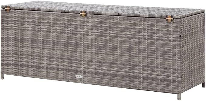 Patio Storage Box,Outdoor Cushion Storage,Outdoor Toy Storage,Outdoor Towel Storage,for Indoor or Outdoor Cushion Storage, Garden Tools Box Container Gray 59.1"x19.7"x23.6" Poly Rattan