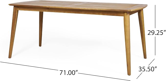 Christopher Knight Home 7 Piece Outdoor Dining Set, 71" Acacia Wood Patio Table with 6 Wooden Chairs, Teak Finish Solid Wood Dining Table Set for Backyard Garden Porch Deck
