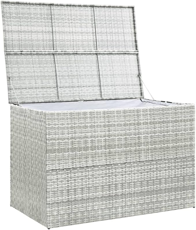 Patio Storage Box,deck box bench,deck box,outdoor storage box,patio furniture, for Patio, Lawn, Backyard, Outdoor, Light Gray 59.1"x39.4"x39.4" Poly Rattan
