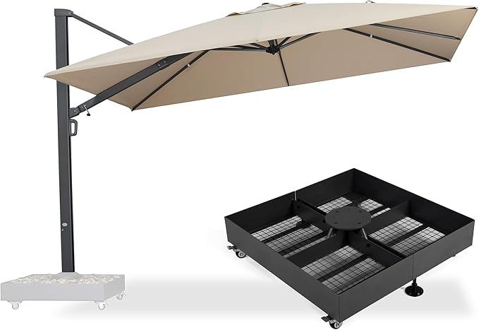 PURPLE LEAF 12' X 9' Space Saving Rectangle Outdoor Patio Umbrella with Base Included Large Patio Aluminum Offset with 360-degree Rotation Cantilever Umbrella for Garden Deck Pool Backyard Beige
