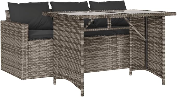 2 Piece Patio Dining Set with Cushions Gray Poly Rattan Outdoor Bistro Table and Chairs for Garden Backyard Deck