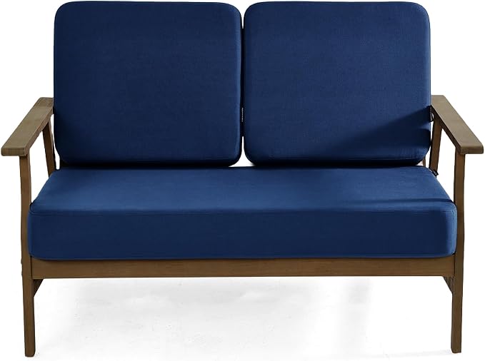 4 Pieces Patio Furniture Sets, Teak Wood Outdoor Sectional Furniture with Coffee Table, 4 Seats Patio Sofa Couch Conversation Set for Backyard Deck - Navy