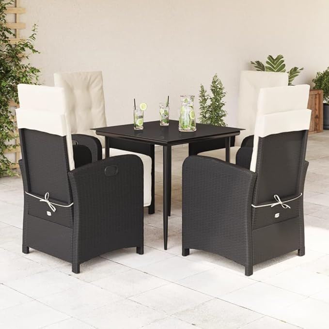 Backyard Furniture Patio Conversation Sets Outdoor Seating 5 Piece Patio Dining Set with Cushions Black Poly Rattan Suitable for Gardens, Balconies, Decks