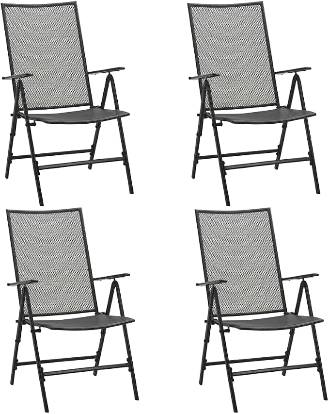 5 Piece Patio Dining Set Steel Anthracite Outdoor Furniture Table and 4 Reclining Chairs with Mesh Design Weather Resistant for Garden Backyard Balcony Patio Use Adjustable Foldable Space Saving