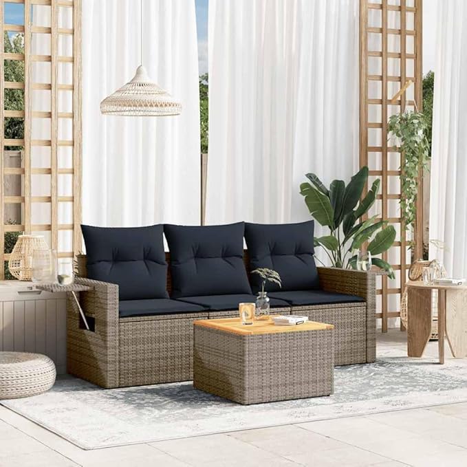 vidaXL Patio Sofa Set with Cushions 4 Piece, Outdoor Conversation Set, Sectional Sofa for Balcony Garden, Patio Furniture, Gray Poly Rattan