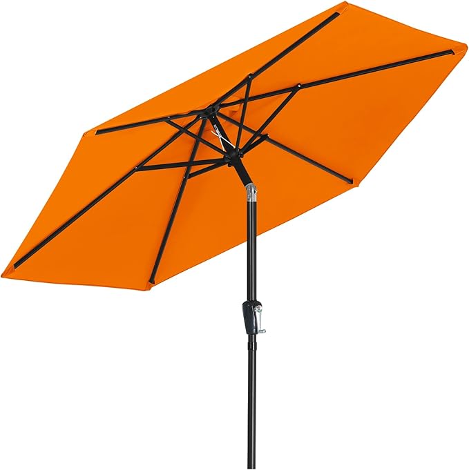 MASTERCANOPY 7.5FT Patio Umbrella with Push Button Tilt and Crank, Outdoor Market Umbrella with 6 Sturdy Ribs, UV Protection & Waterproof for Garden, Deck, Backyard, Pool (Orange)