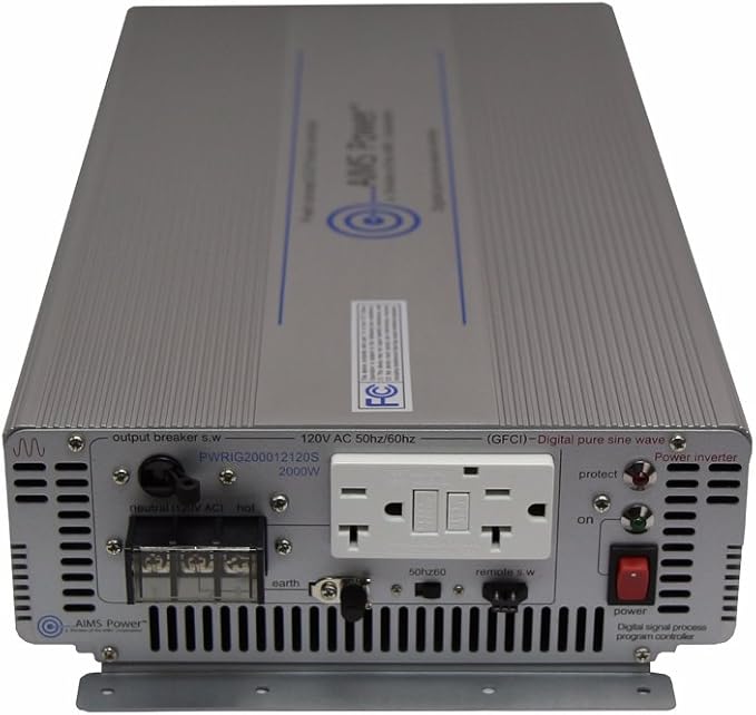 AIMS Power PWRIG300012120S Pure Sine Power Inverter, 3000W Continuous Power, 6000W Surge Peak Power, 12V DC Input, 60hz or 50hz Switch, Highly Efficient, Improved Output at Low Voltage