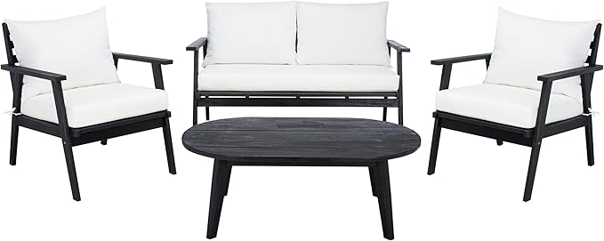 SAFAVIEH Outdoor Collection Deacon Black/Beige Cushion 4-Piece Conversation Patio Set