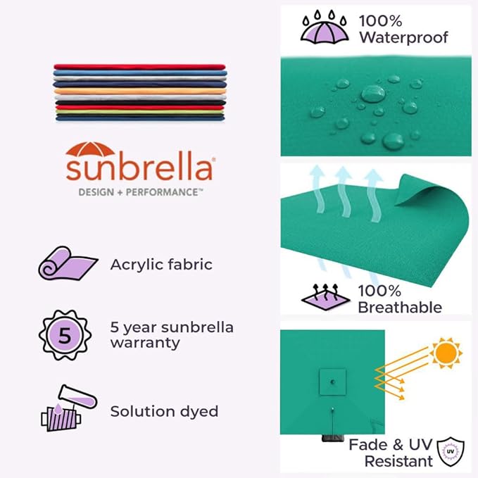 Midtown Umbrellas 9 x 9 Ft Outdoor Cantilever Patio Umbrella w/Sunbrella Canvas Teal Fabric - 360° Rotate Offset Patio Umbrella, Deck Patio Umbrella, Backyard Umbrella & Garden Umbrella - Black Frame