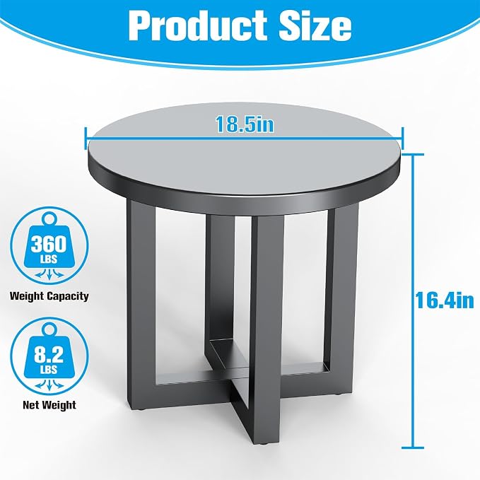 Patio Swivel Rocker Set: Metal Round Side Tables, 2-Tier Outdoor End Table for Patio, Pool, Porch – Weather Resistant Round Tables, Sturdy Metal Frame, Easy Assembly, Gray (1 Table Only)