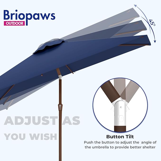 BRIOPAWS 6.5X10 FT Rectangular Patio Umbrella with Base Included | Rectangle Outdoor Umbrellas | 6 Sturdy Steel Ribs | Push Button Tilt & Crank | Heavy Duty for Garden Lawn Deck Backyard Pool |