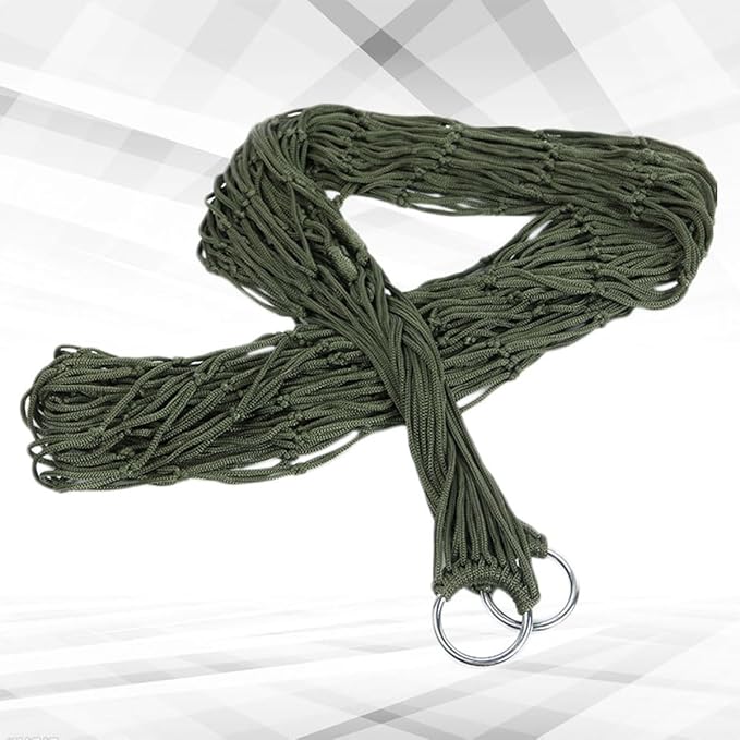 HOMSFOU Thickened Army Green Outdoor Camping Hammock with Mesh Nylon Rope and Tie Straps, Single Portable Hanging Swing Chair for Backpacking and Backyard Use