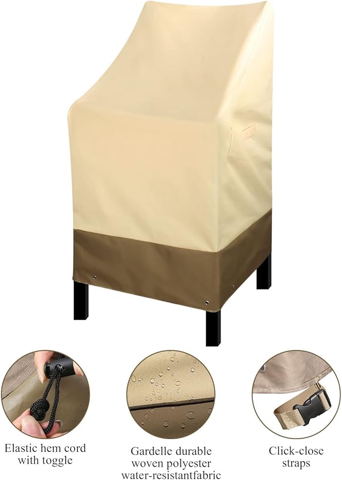 RosieLily High Back Patio Chair Covers Waterproof Heavy Duty Stackable Outdoor Bar Stool Cover Patio Furniture Covers Outside Lounge Deep Seat Covers, High Back-2 Pack Beige