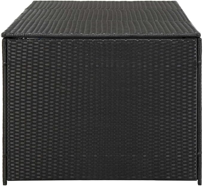 Large Patio Storage Box, 70.9" x 35.4" x 27.6" Poly Rattan Garden Deck Box with Gas Lift Lid, Durable Outdoor Furniture Bin for Cushions, Gardening Tools and Pool Gear, Black