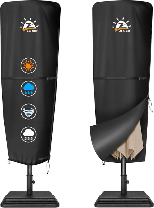 Zettum Patio Umbrella Cover - 600D Umbrella Covers Waterproof & Heavy Duty, Outdoor Umbrella Covers with Zip, Patio Parasol Cover Provide All-Weather Protection, Fit Double-Sided Umbrellas 13-15 FT