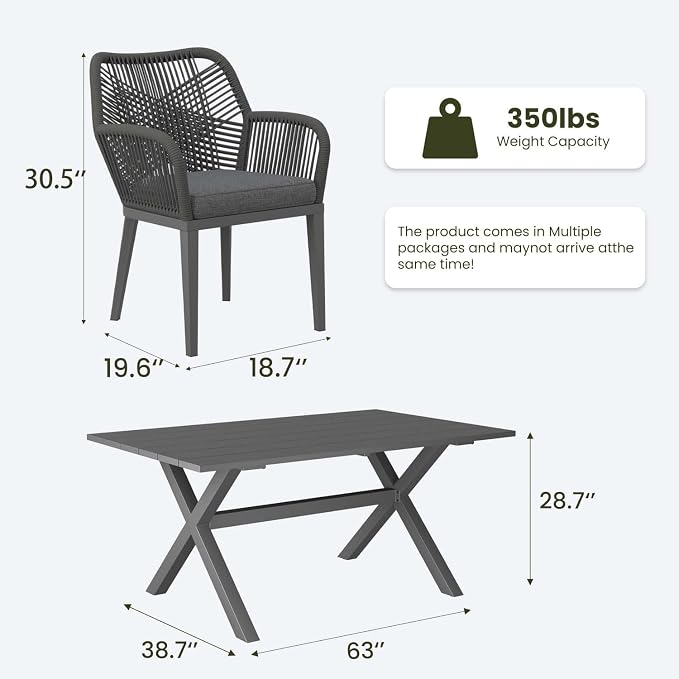 LayinSun Outdoor Dining Set for 8, 10 Pieces Patio Furniture Sets with Aluminum Dining Table and Rope Weave Chairs