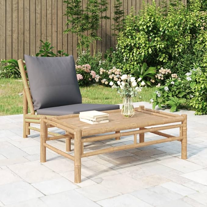 Bamboo Rectangular Garden Coffee Table, Modern Low Profile Outdoor Patio Furniture, Coffee and Drink Serving Table for Balcony and Backyard