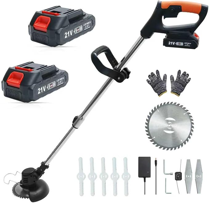 Cordless Weed Wacker, Lightweight Electric Grass Trimmer, 2 Batteries, Weed Trimmer, Adjustable Weed Eater,String Trimmers, Black