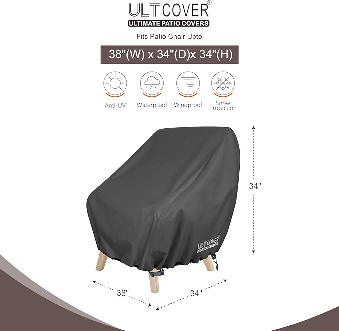 ULTCOVER Waterproof Patio Chair Cover 2 Pack – Outdoor Lounge Deep Seat Single Lawn Chair Cover Fits Up to 38W x 34D x 34H inches, Black