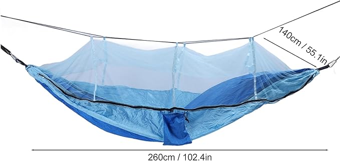Camping Hammock with Net, Portable Outdoor Hammock Travel Bed 661lb Load Bearing Lightweight Portable Hammock with Net Nylon Material Hammock for Camping (Royal Blue with Light