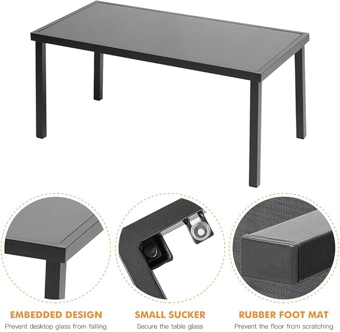 Henf 4 Pieces Patio Conversation Set, Outdoor Patio Furniture Set with Tempered Glass Coffee Table & Textilene Fabric/Iron Sofa for Porch Garden Poolside, Black