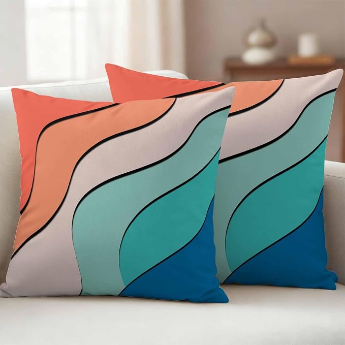 Orange Teal Ombre Outdoor Pillow Covers 26x26 Inch Throw Pillow Covers Set of 2 Waterproof Decorative Pillow Cases Modern Moire Abstract Art Cushion Covers for Patio Furniture Garden Couch Sofa