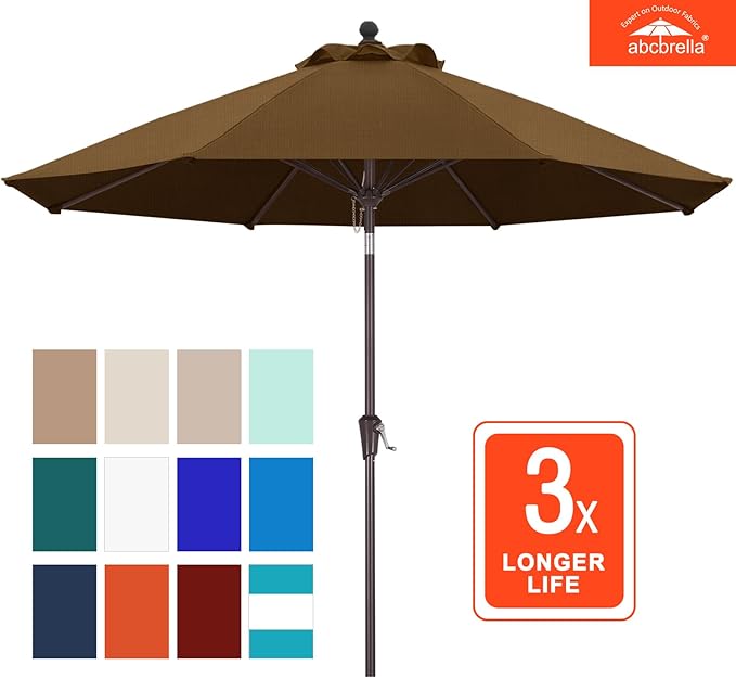 ABCCANOPY OLEFIN® 5-Year No Fading 9FT Patio Umbrella, Outdoor Table Umbrella with 8 Sturdy Ribs for Deck, Backyard, Yard (Dark Brown)