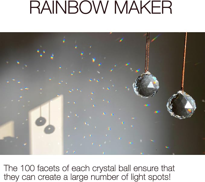 2PCS Ball Crystal Suncatcher Prisms for Windows (Ball Clear) | Clear, K9 Glass, Rainbow Maker, with Hooks & Cord