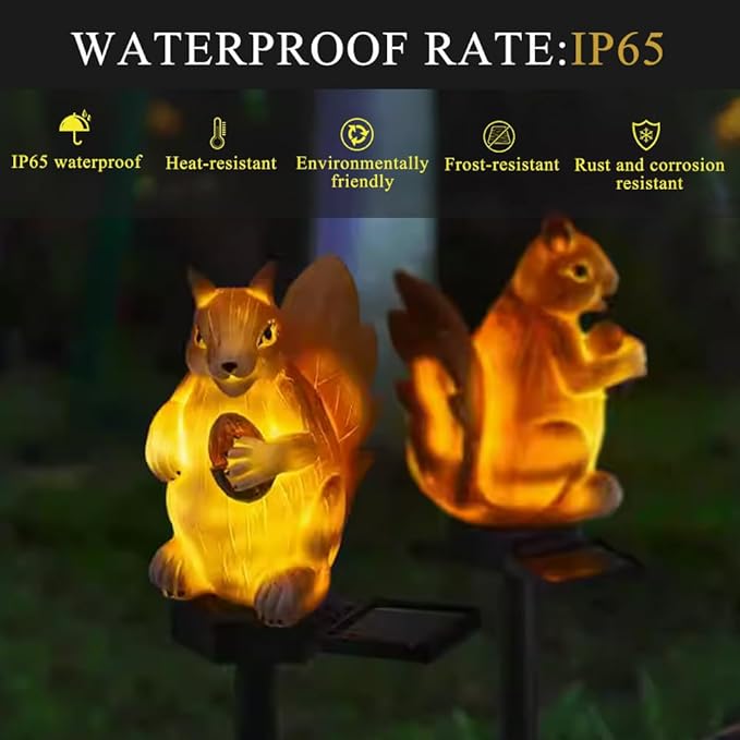 Solar Lights Outdoor, Decorative Animal & Flower Shaped Landscape Lights with Warm/Colorful LED, Auto On/Off Waterproof Solar Powered Decor for Yard Lawn Patio Gift Idea (Warm-Squirrel-1Pack)