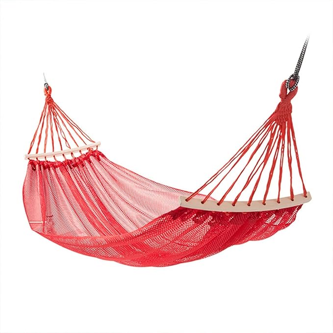 Camping Hammock Outdoor, Portable Lightweight Hammock with Rope, 2 Person Soft Mesh Hammock with Wooden Stick, for Camping Beach Garden (Color : Red, Size : 260x120cm)