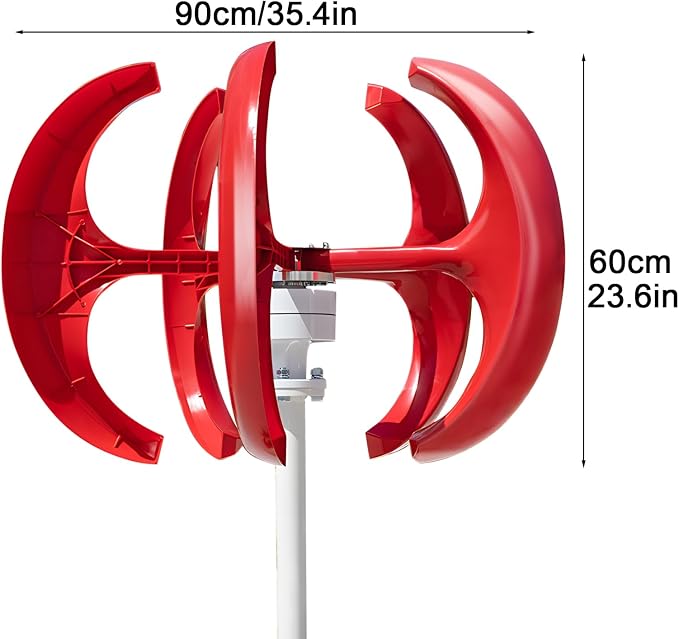 1000W Wind Turbine Generator, 12V/24V Vertical Wind Power Generator for Home Use with 5 Nylon Blades, Low Noise & High Efficiency Red