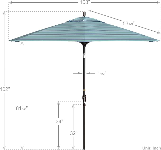 California Umbrella 9' Round Aluminum Market Umbrella, Crank Lift, Push Button Tilt, Bronze Pole