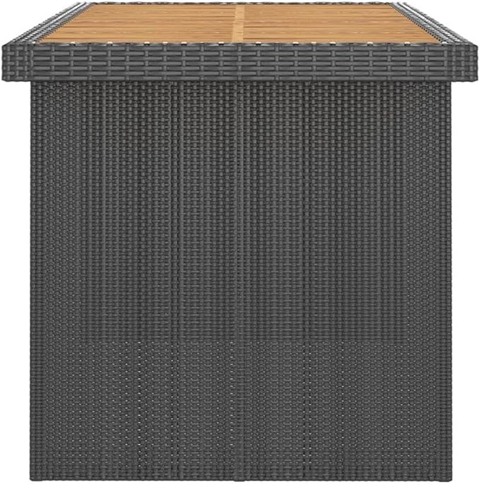 Afuera Living Contemporary Outdoor Dining Set, Black/Natural Wood Finish, Rectangular Acacia Table with Powder-Coated Rattan, Cushioned Reclining Chairs, Outdoor Patio Furniture for Garden or Porch,