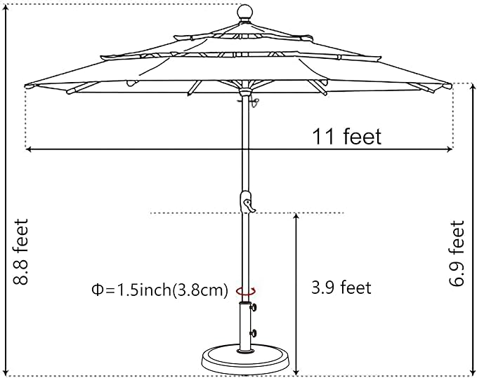 EliteShade USA 10-Year-Non-Fading 11ft 3-Tier Market Patio Umbrella, Commercial Grade Outdoor Table Umbrella with Crank Open, Windproof & UPF 50+ UV Protection, Heavy Duty Ventilation for Garden, Deck, Pool, Backyard, Beach & Bistro, No Tilt, Sunflower...