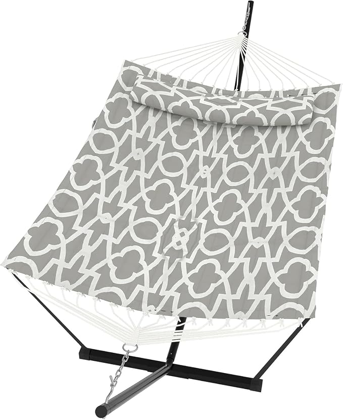 Garvee﻿ 2 Person Hammock with Stand for Outside, Double Hammock with Stand and Pillow, Max 450 Lbs Capacity with Balance Rope, Large Hammock for Outdoor Patio Backyard Poolside