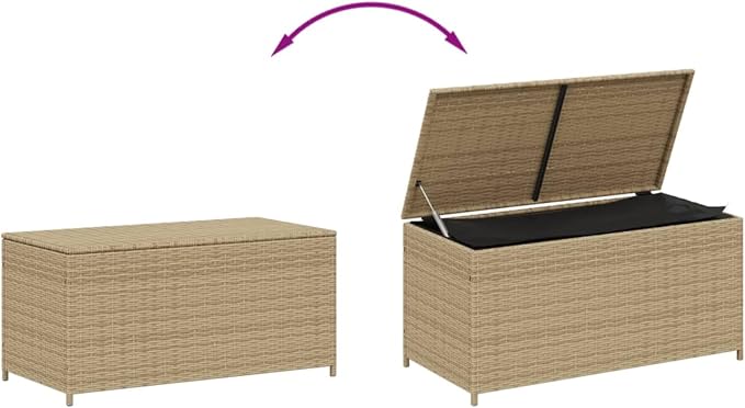 Gecheer Garden Storage Box 190L – Mix Beige Poly Rattan Outdoor Deck Box with Water-Resistant Liner, Steel Frame, Gas Spring Lid